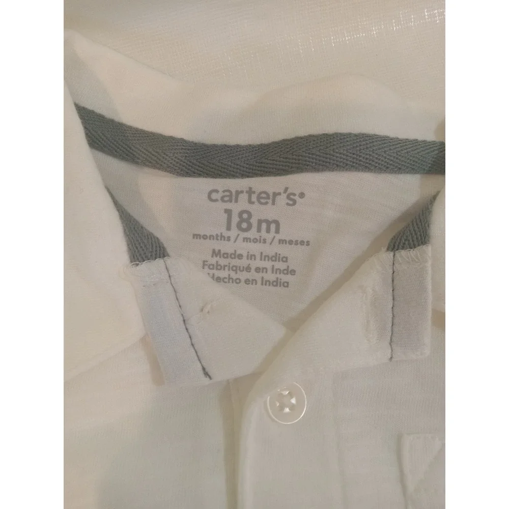 Carters Baby Boy 18M White Polo Bodysuit and Grey Plaid Shorts 2PC Set 1S539910